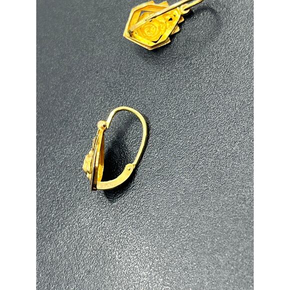 Designer Signed Vintage 18k Yellow Gold Flower Floral Dangle Drop Hook Earrings - Picture 4 of 15